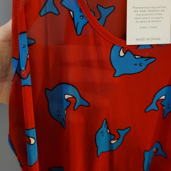 New! SWIMSUIT COVERUP 🐬 Dolphin Print Sheer Tank - Picture 4 of 11
